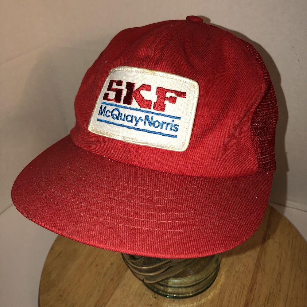 Vintage 80s SKF McQuay Norris USA Swingster Red Trucker hat Cap Snapback PATCH